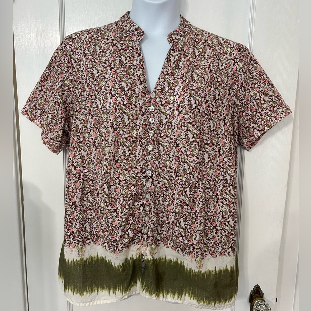CJ Banks Womens Floral Button Down Short Sleeve Blouse  Size X